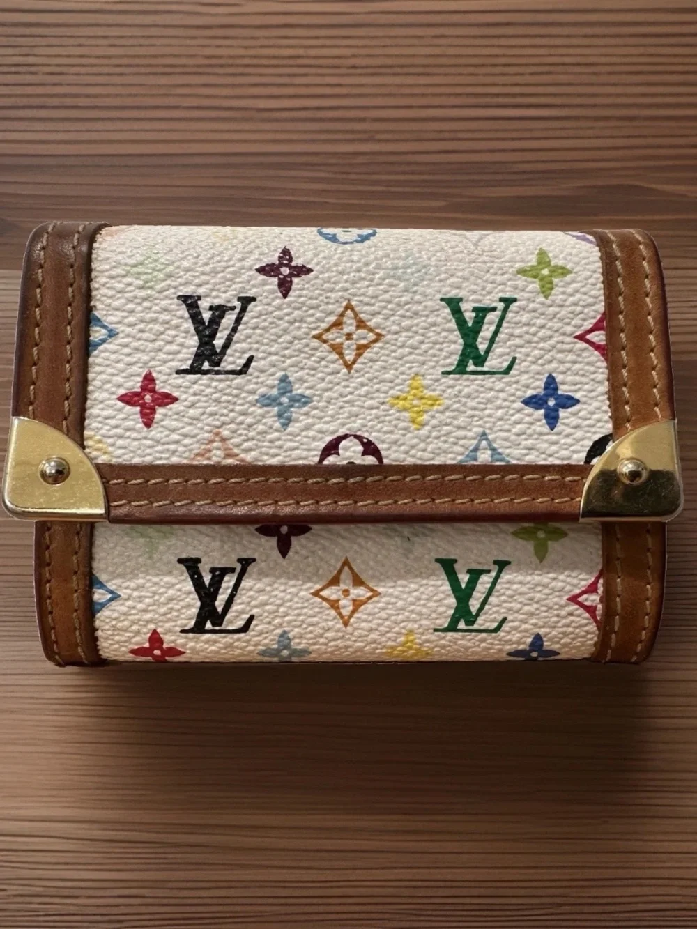 Authentic Louis Vuitton Takashi Murakami Monogram Porte Monnaie Plat Coin Wallet